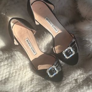 Manolo Blahnik Vintage Y2K Sedarby Crystal Bucle Black Satin d’orsay pump 36
